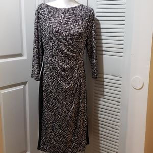 RALPH LAUREN | Black & White Stretch 3/4 Sleeve Dress - EUC | Size 16